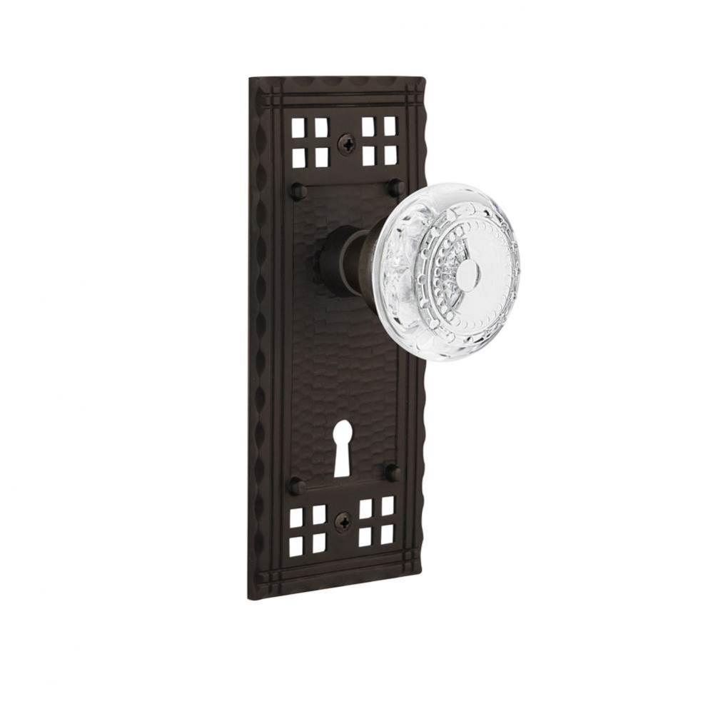 Nostalgic Warehouse Craftsman Plate Privacy with Keyhole Crystal Meadows Knob in Oil-Rubbed Bronze