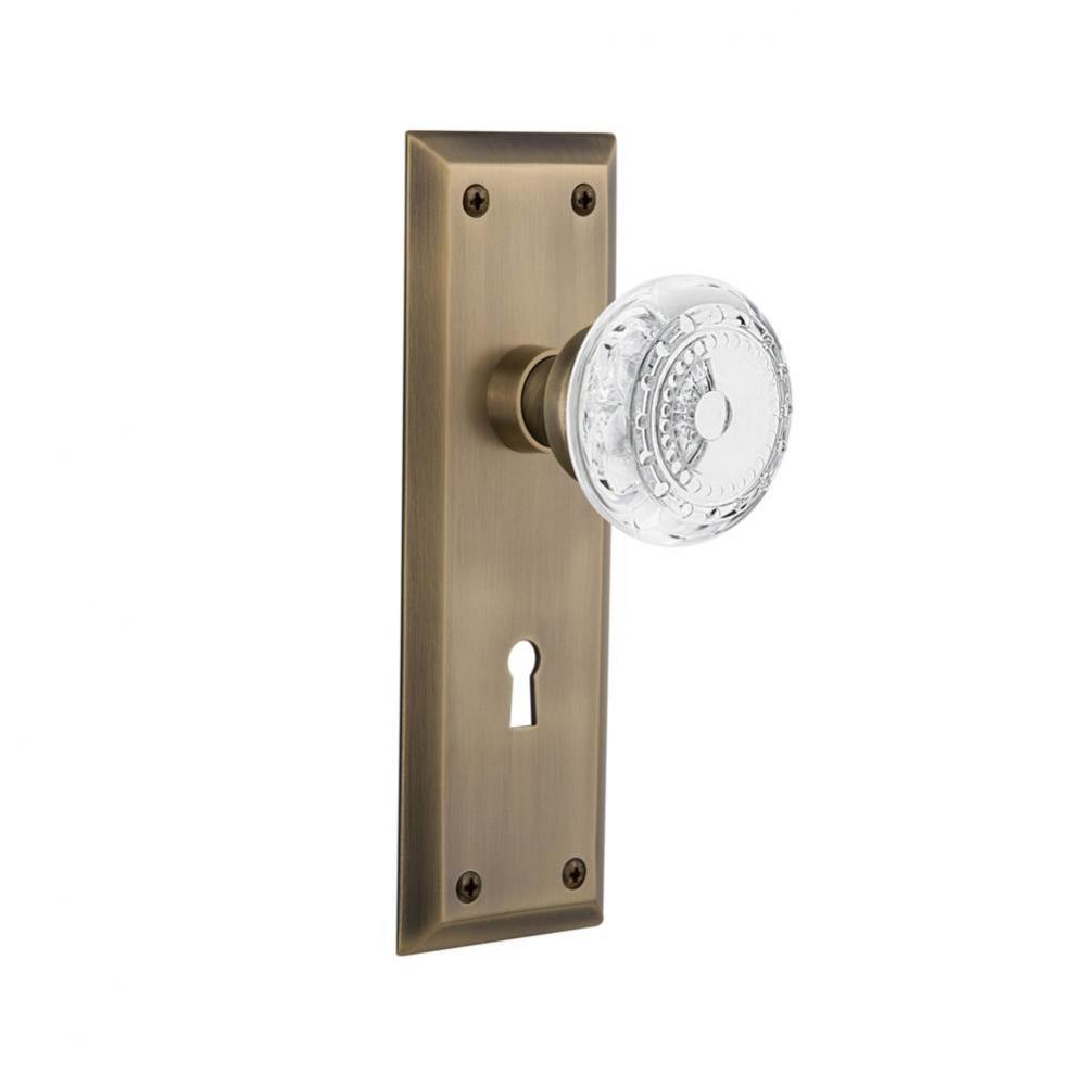 Nostalgic Warehouse New York Plate Interior Mortise Crystal Meadows Knob in Antique Brass