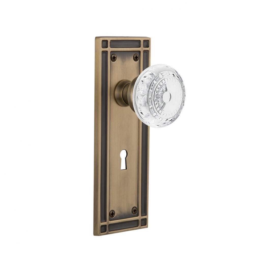 Nostalgic Warehouse Mission Plate Interior Mortise Crystal Meadows Knob in Antique Brass