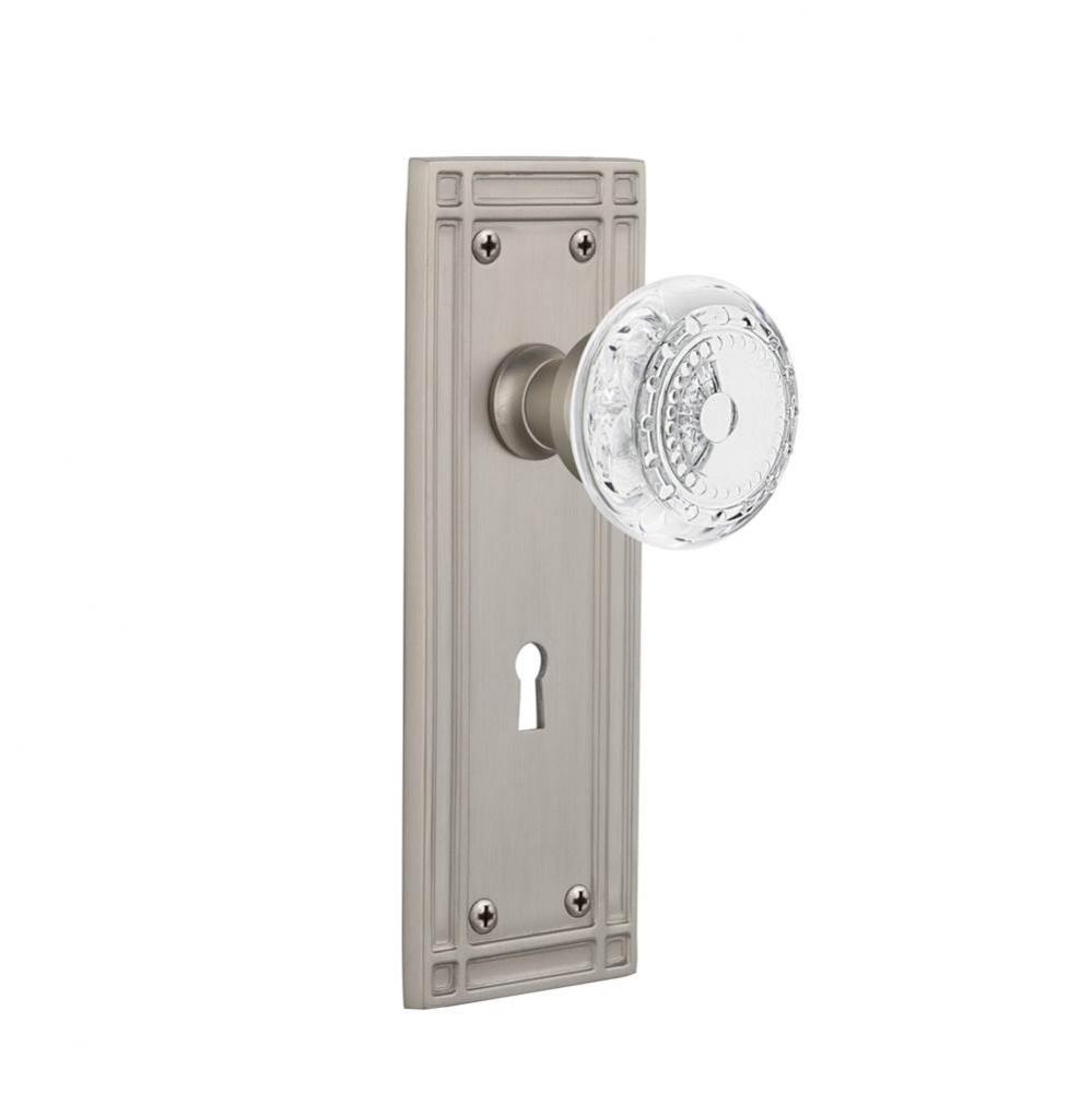 Nostalgic Warehouse Mission Plate Privacy with Keyhole Crystal Meadows Knob in Satin Nickel