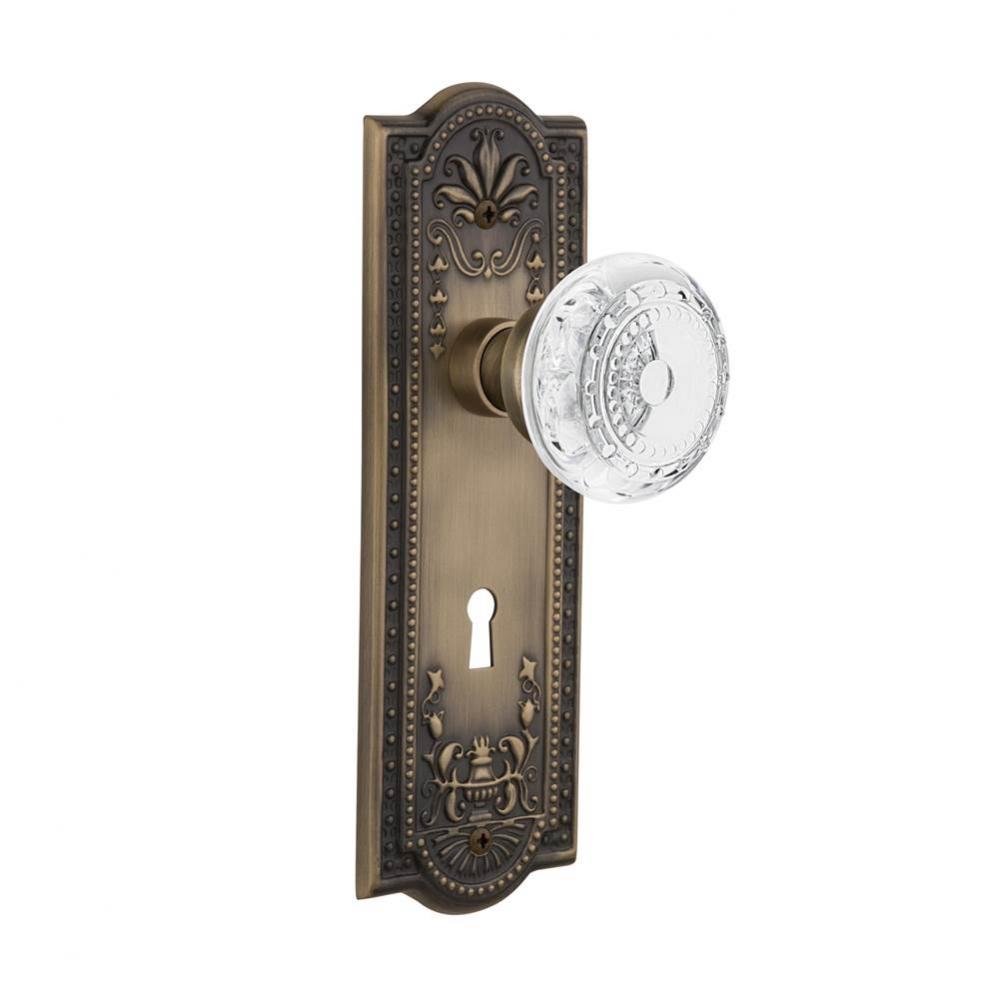 Nostalgic Warehouse Meadows Plate Interior Mortise Crystal Meadows Knob in Antique Brass