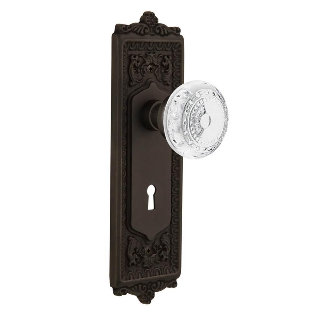 Nostalgic Warehouse Egg & Dart Plate Interior Mortise Crystal Meadows Knob in Oil-Rubbed Bronz