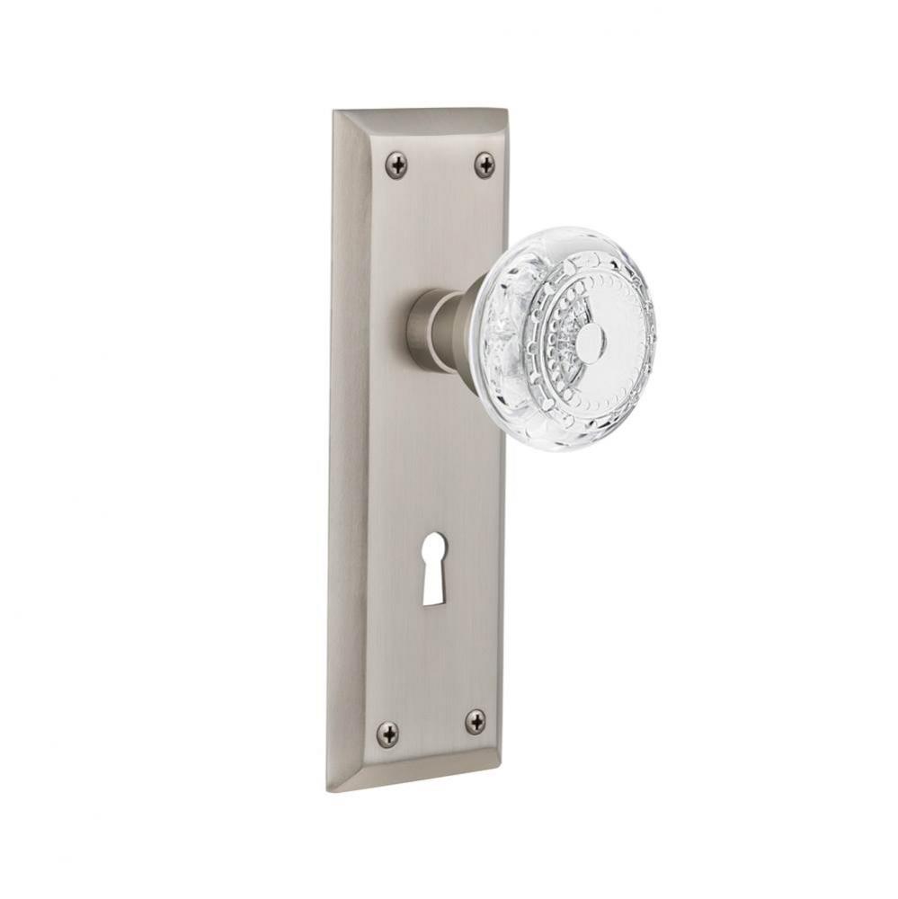 Nostalgic Warehouse New York Plate Passage with Keyhole Crystal Meadows Knob in Satin Nickel