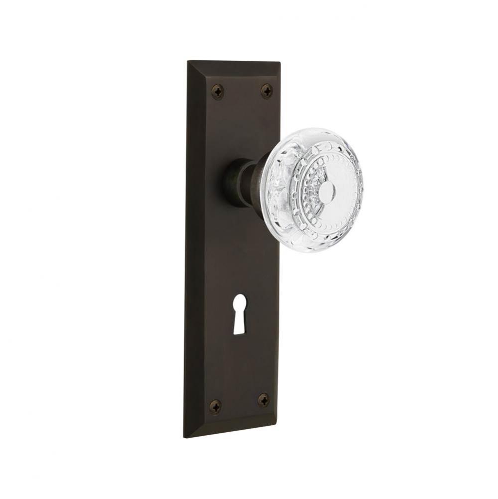 Nostalgic Warehouse New York Plate Passage with Keyhole Crystal Meadows Knob in Oil-Rubbed Bronze