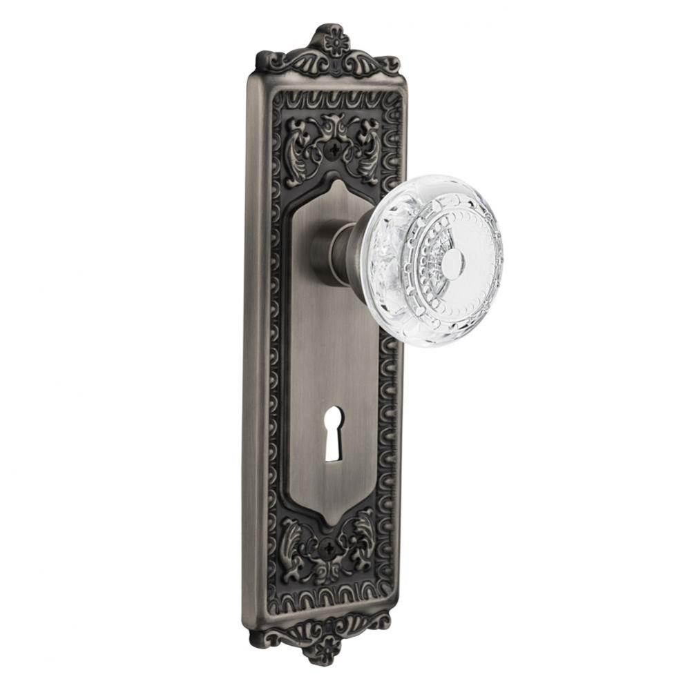 Nostalgic Warehouse Egg & Dart Plate Privacy with Keyhole Crystal Meadows Knob in Antique Pewt