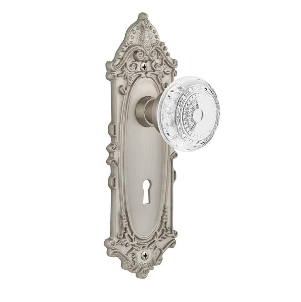 Nostalgic Warehouse Victorian Plate Double Dummy with Keyhole Crystal Meadows Knob in Satin Nickel