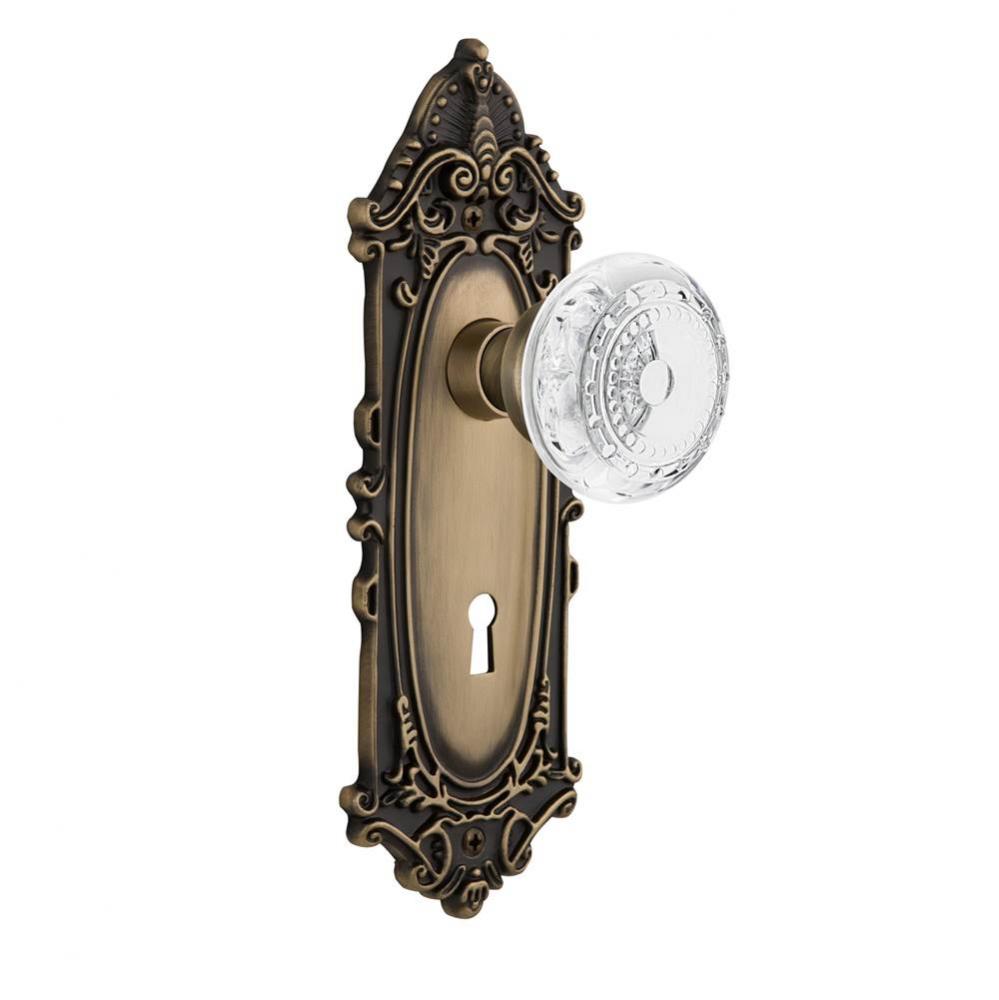Nostalgic Warehouse Victorian Plate Interior Mortise Crystal Meadows Knob in Antique Brass