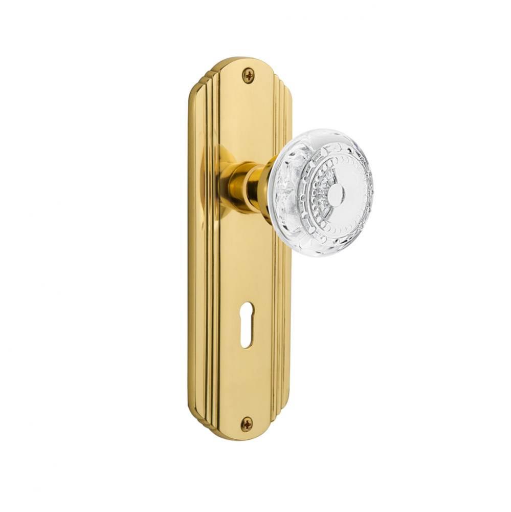 Nostalgic Warehouse Deco Plate Privacy with Keyhole Crystal Meadows Knob in Unlacquered Brass