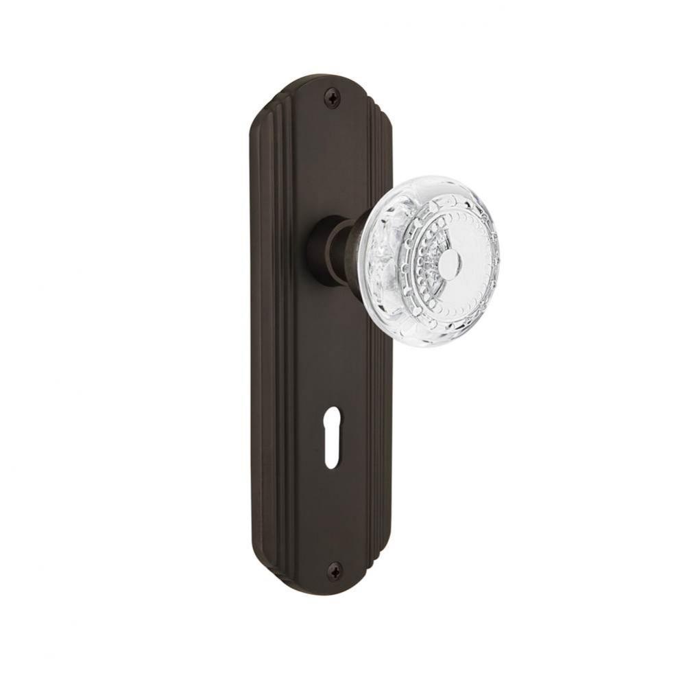 Nostalgic Warehouse Deco Plate Passage with Keyhole Crystal Meadows Knob in Oil-Rubbed Bronze