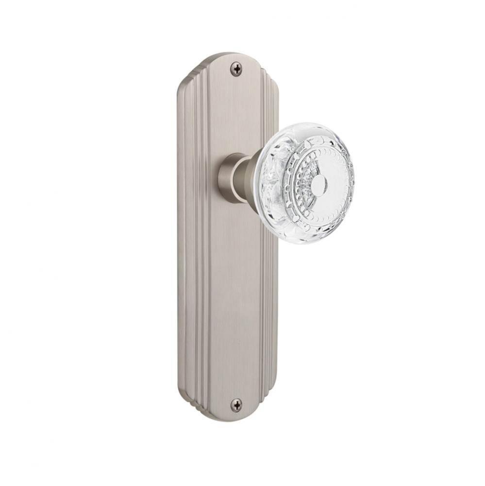 Nostalgic Warehouse Deco Plate Privacy Crystal Meadows Knob in Satin Nickel