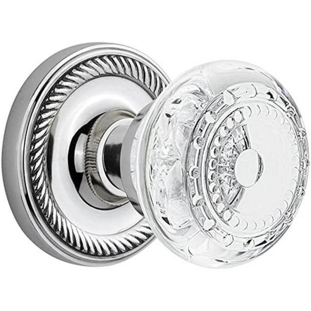 Nostalgic Warehouse Rope Rosette Privacy Crystal Meadows Knob in Bright Chrome