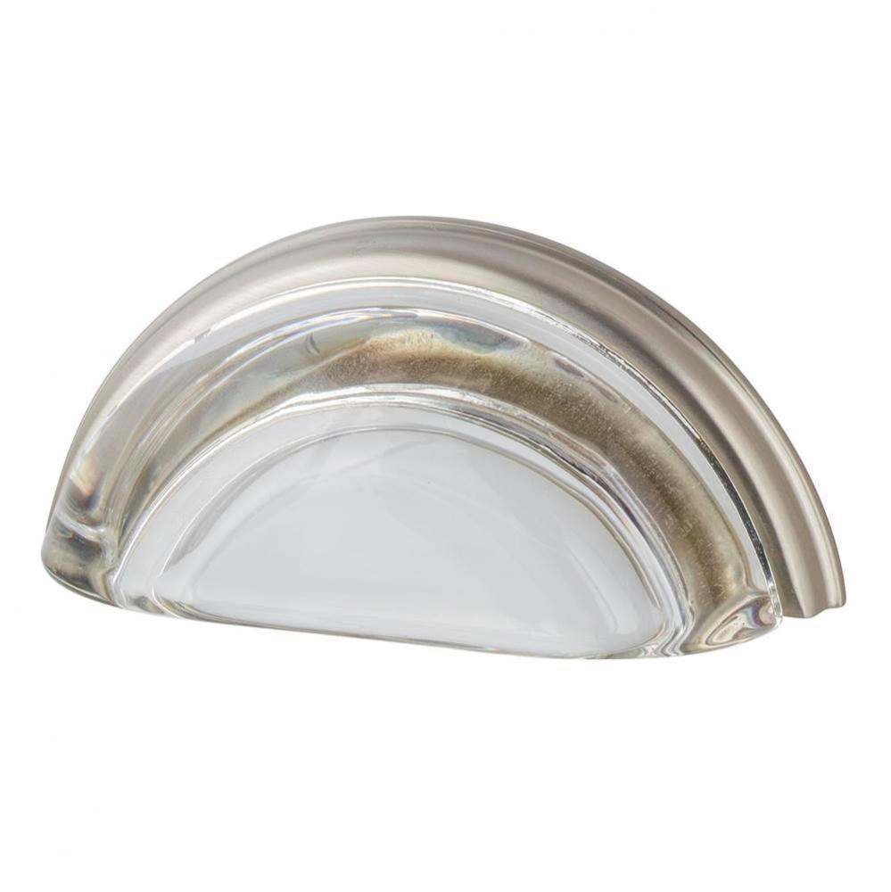 Nostalgic Warehouse Cup Pull Crystal Clear 3'' on Center in Satin Nickel