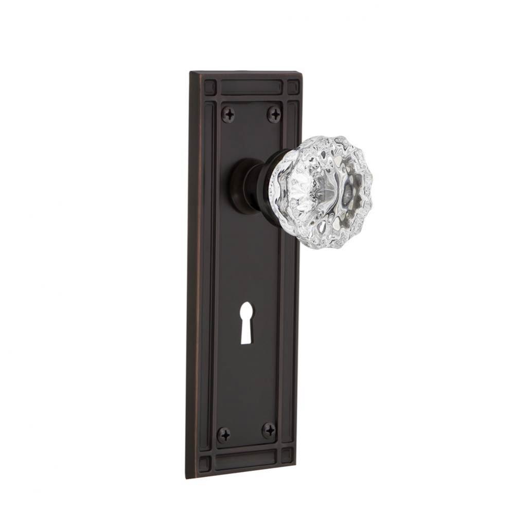 Nostalgic Warehouse Mission Plate Interior Mortise Crystal Glass Door Knob in Timeless Bronze