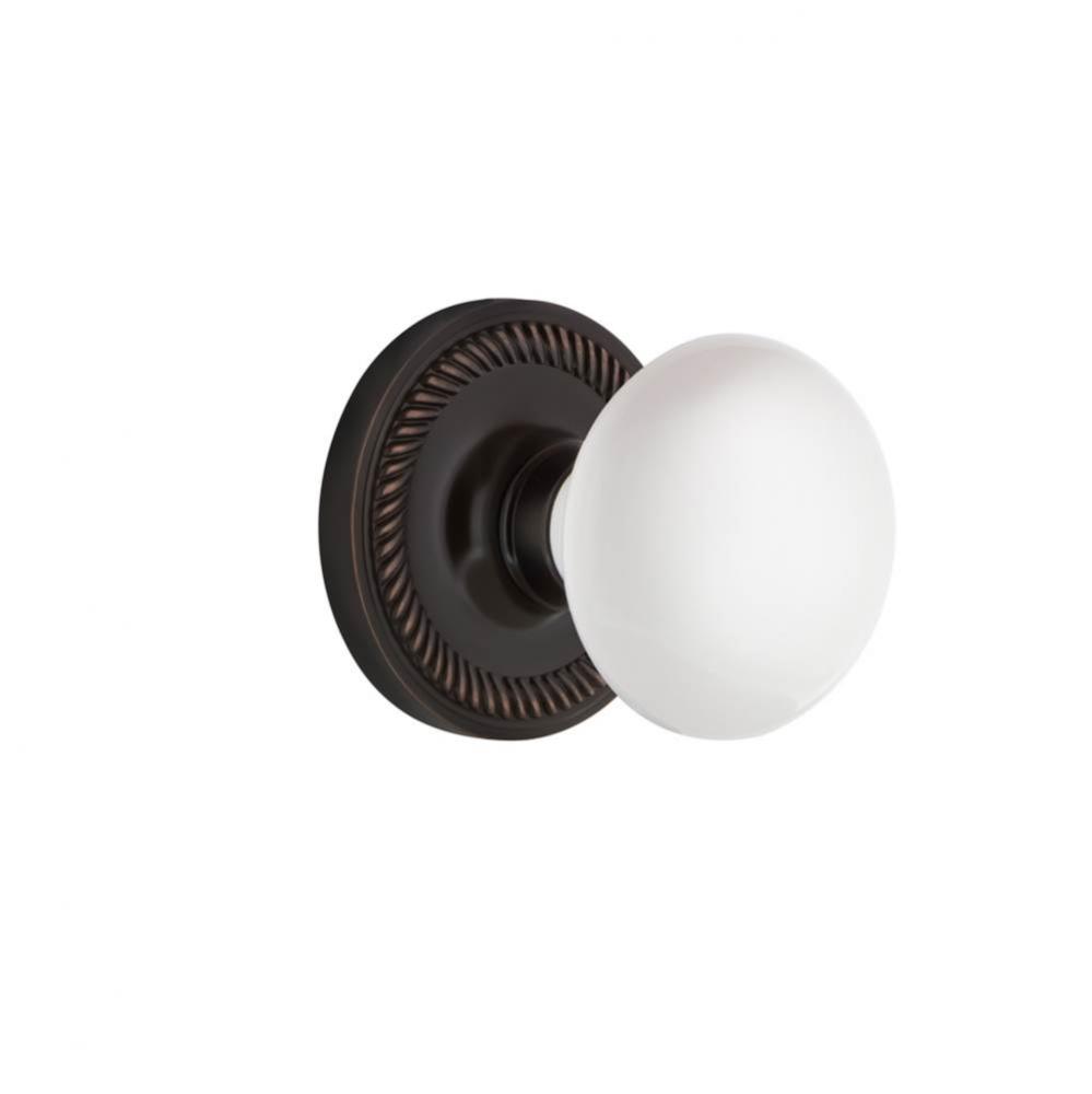 Nostalgic Warehouse Rope Rosette Passage White Porcelain Door Knob in Timeless Bronze