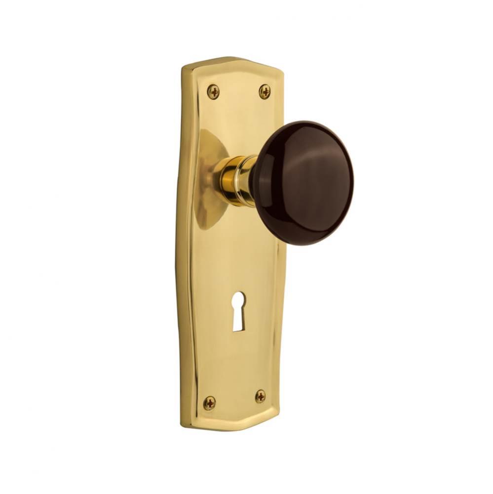Nostalgic Warehouse Prairie Plate with Keyhole Passage Brown Porcelain Door Knob in Polished Brass
