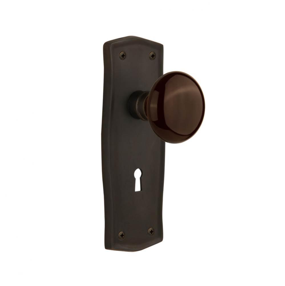 Nostalgic Warehouse Prairie Plate with Keyhole Single Dummy Brown Porcelain Door Knob in Oil-Rubbe