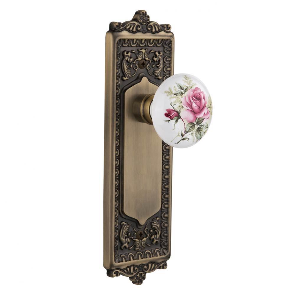 Nostalgic Warehouse Egg & Dart Plate Passage White Rose Porcelain Door Knob in Antique Brass