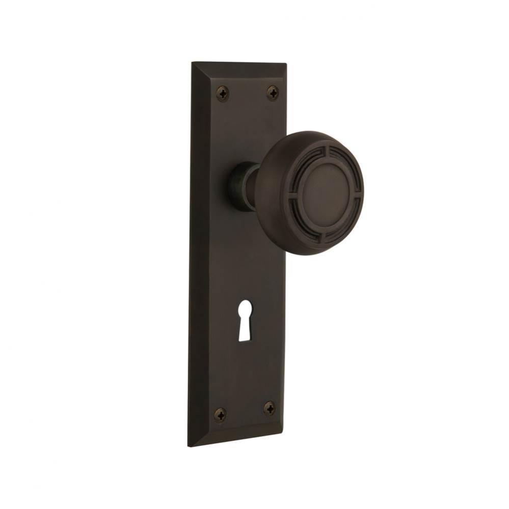 Nostalgic Warehouse New York Plate with Keyhole Passage Mission Door Knob in Oil-Rubbed Bronze