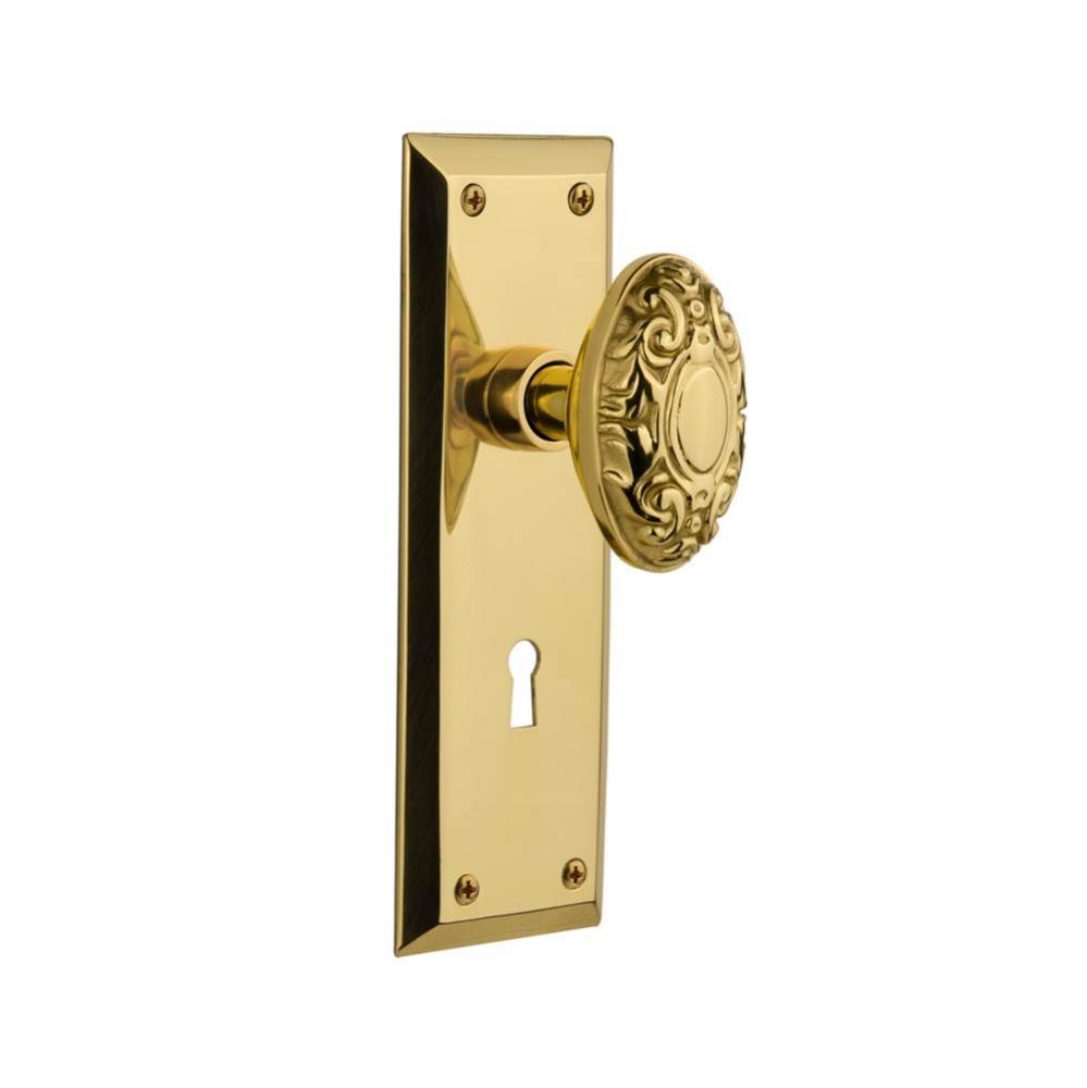 Nostalgic Warehouse New York Plate with Keyhole Privacy Victorian Door Knob in Unlacquered Brass