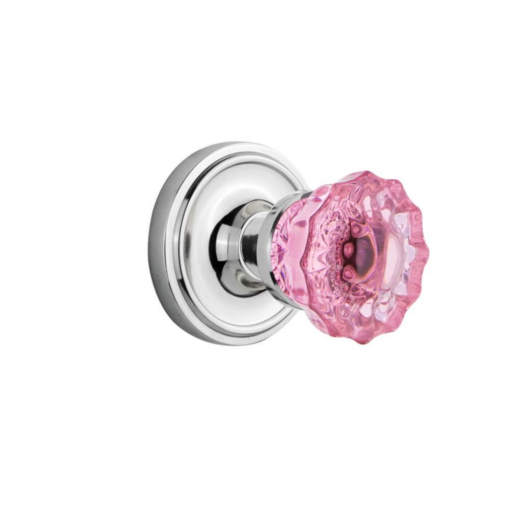 Nostalgic Warehouse Classic Rosette Passage Crystal Pink Glass Door Knob in Bright Chrome