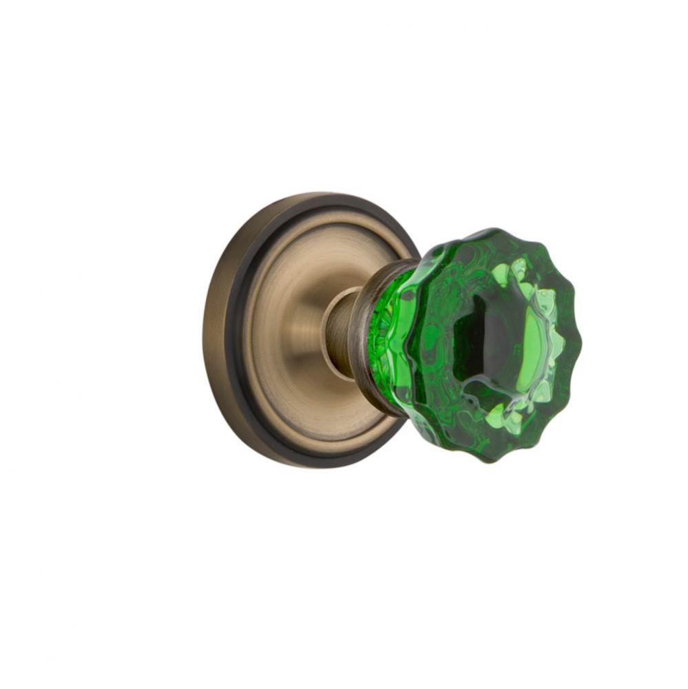 Nostalgic Warehouse Classic Rosette Passage Crystal Emerald Glass Door Knob in Antique Brass