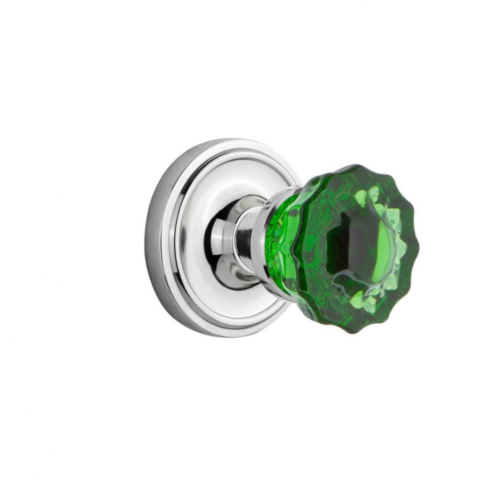 Nostalgic Warehouse Classic Rosette Passage Crystal Emerald Glass Door Knob in Bright Chrome