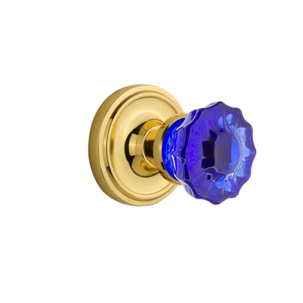 Nostalgic Warehouse Classic Rosette Passage Crystal Cobalt Glass Door Knob in Polished Brass