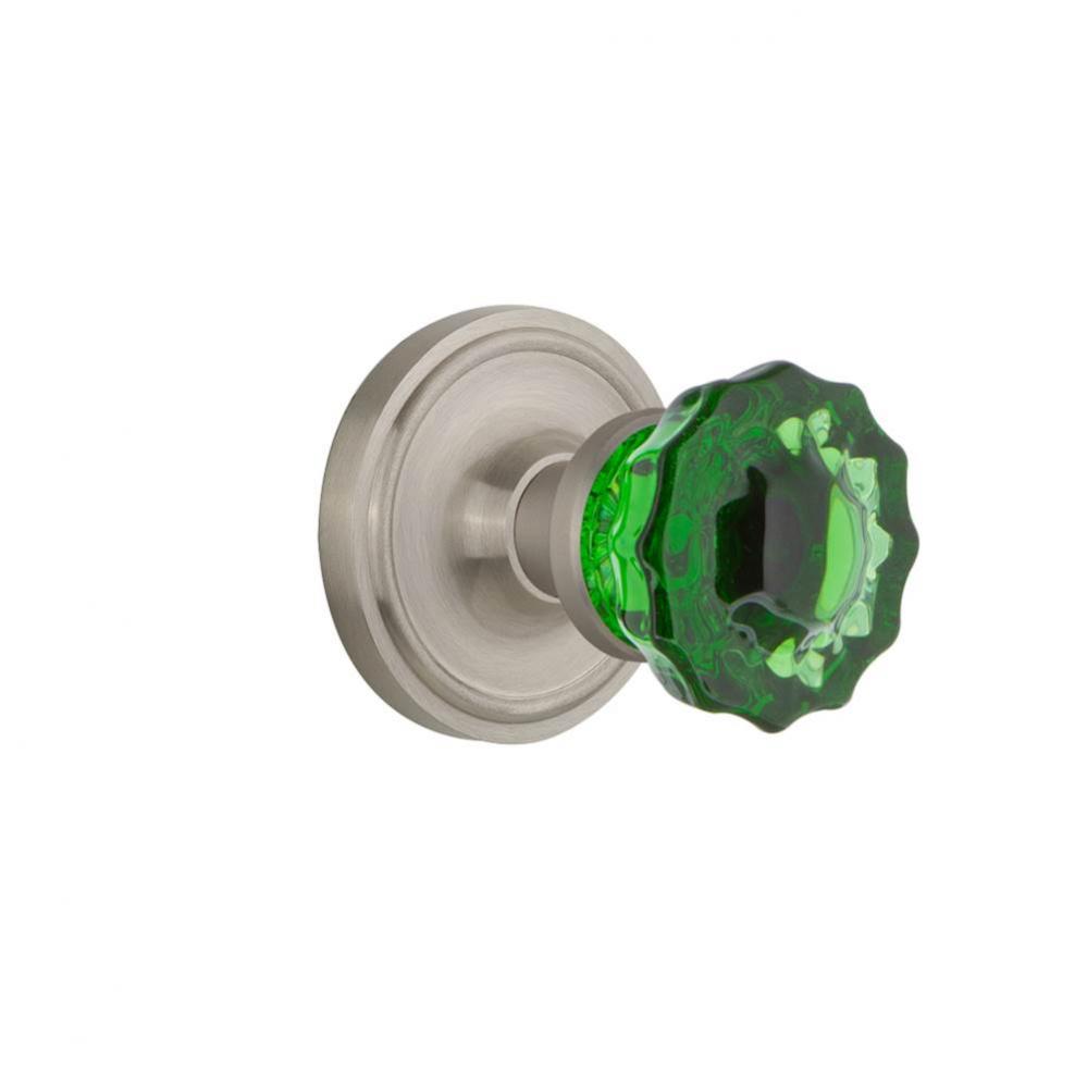 Nostalgic Warehouse Classic Rosette Passage Crystal Emerald Glass Door Knob in Satin Nickel