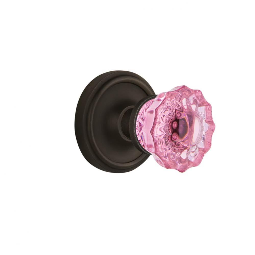 Nostalgic Warehouse Classic Rosette Passage Crystal Pink Glass Door Knob in Oil-Rubbed Bronze