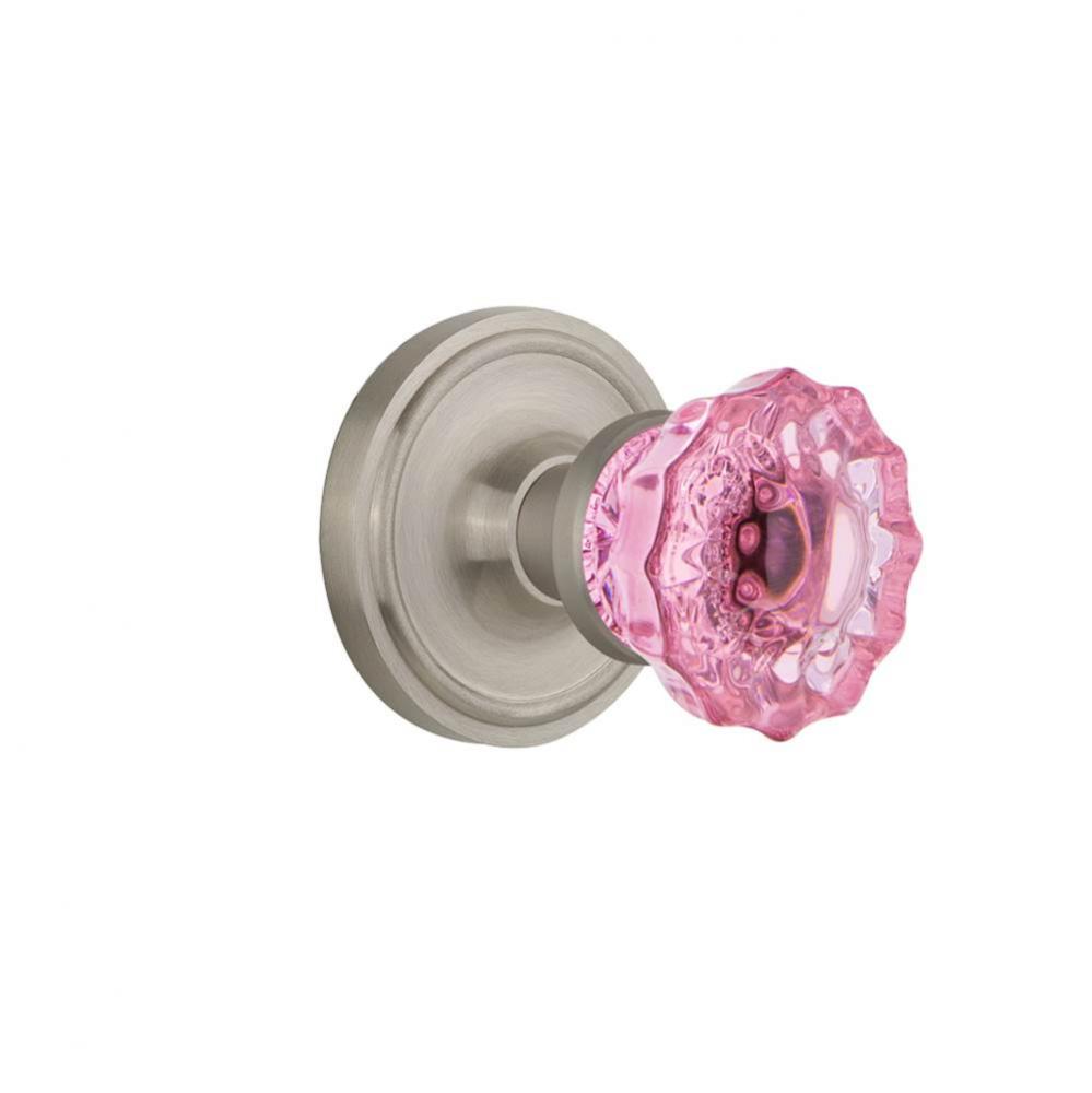 Nostalgic Warehouse Classic Rosette Passage Crystal Pink Glass Door Knob in Satin Nickel