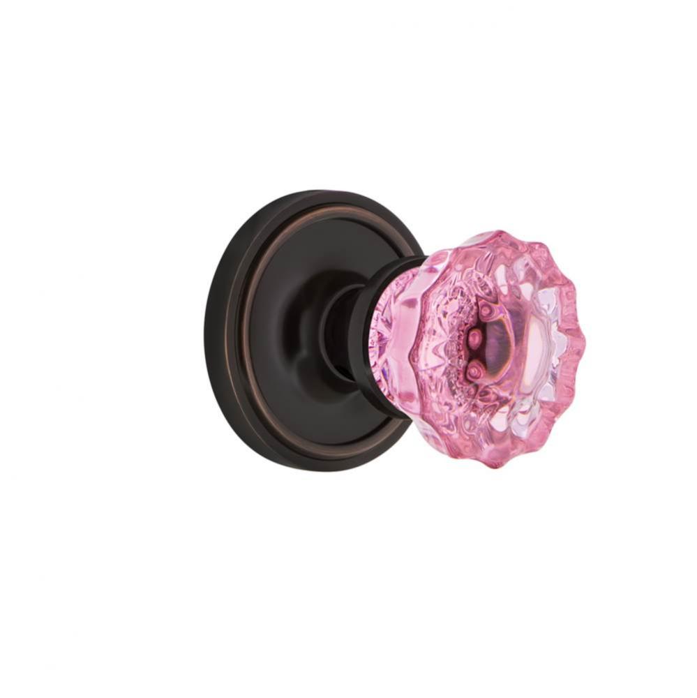 Nostalgic Warehouse Classic Rosette Passage Crystal Pink Glass Door Knob in Timeless Bronze