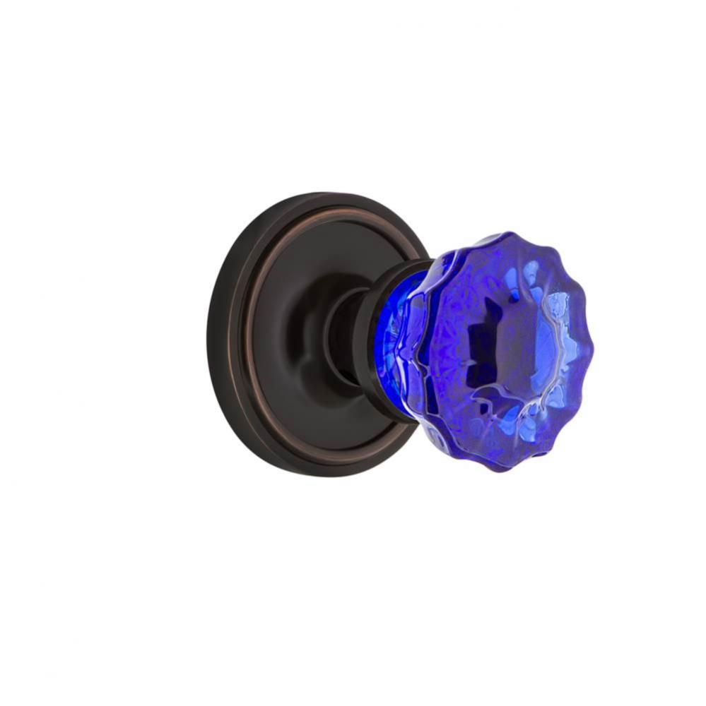 Nostalgic Warehouse Classic Rosette Passage Crystal Cobalt Glass Door Knob in Timeless Bronze