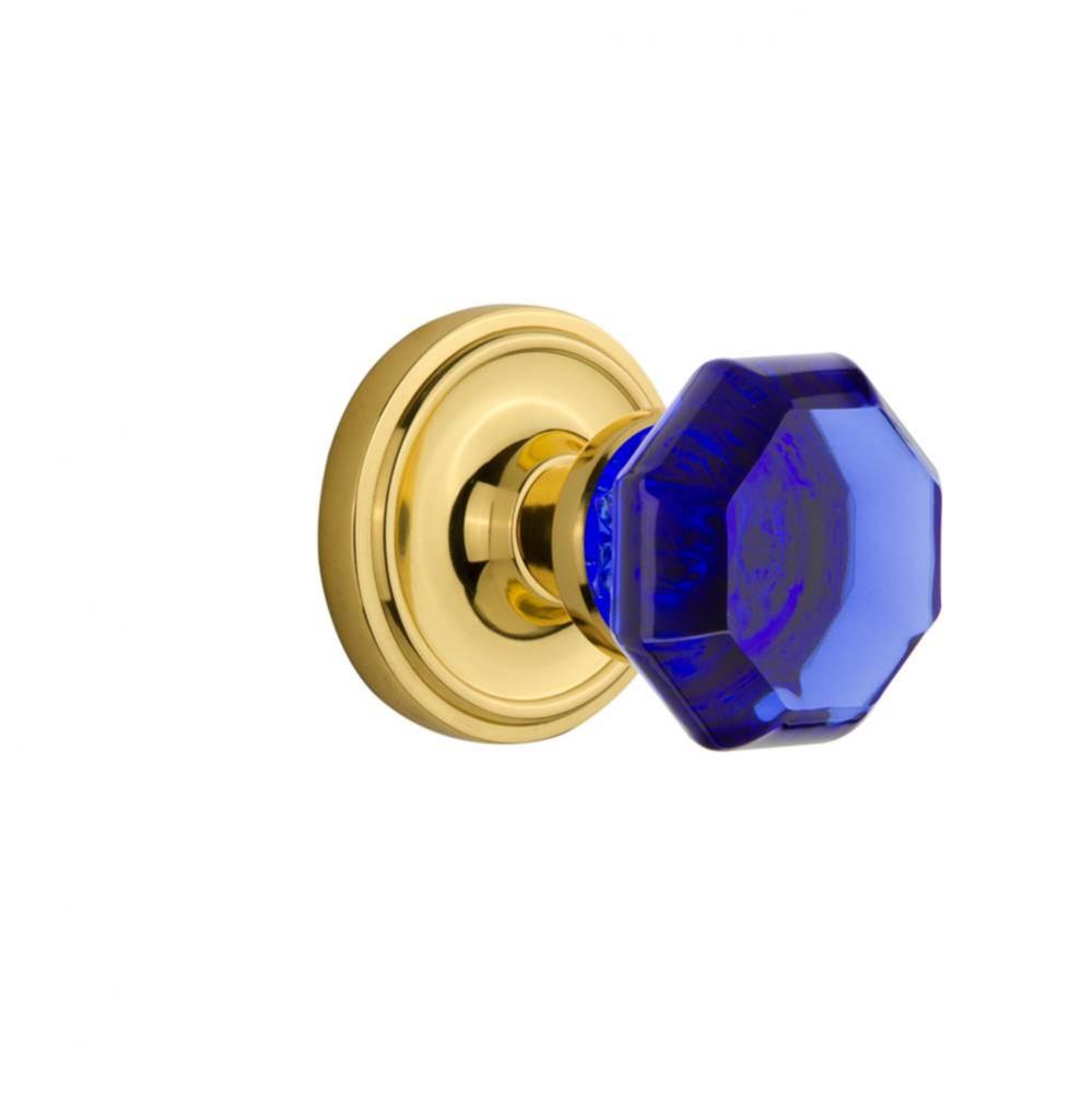 Nostalgic Warehouse Classic Rosette Passage Waldorf Cobalt Door Knob in Polished Brass