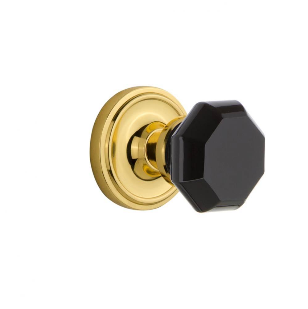 Nostalgic Warehouse Classic Rosette Passage Waldorf Black Door Knob in Polished Brass