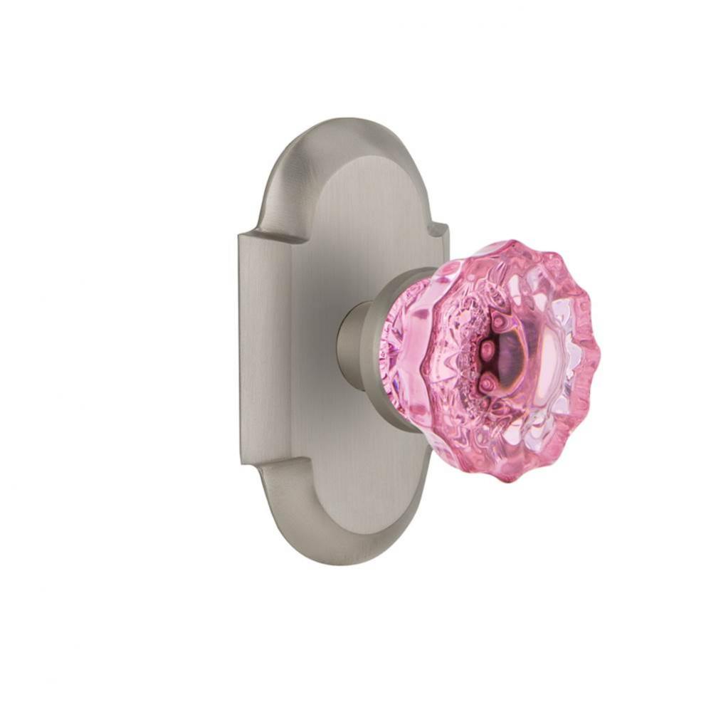 Nostalgic Warehouse Cottage Plate Passage Crystal Pink Glass Door Knob in Satin Nickel