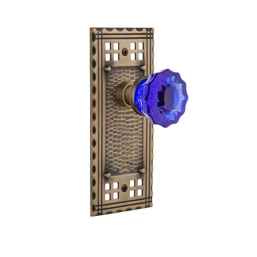 Nostalgic Warehouse Craftsman Plate Passage Crystal Cobalt Glass Door Knob in Antique Brass