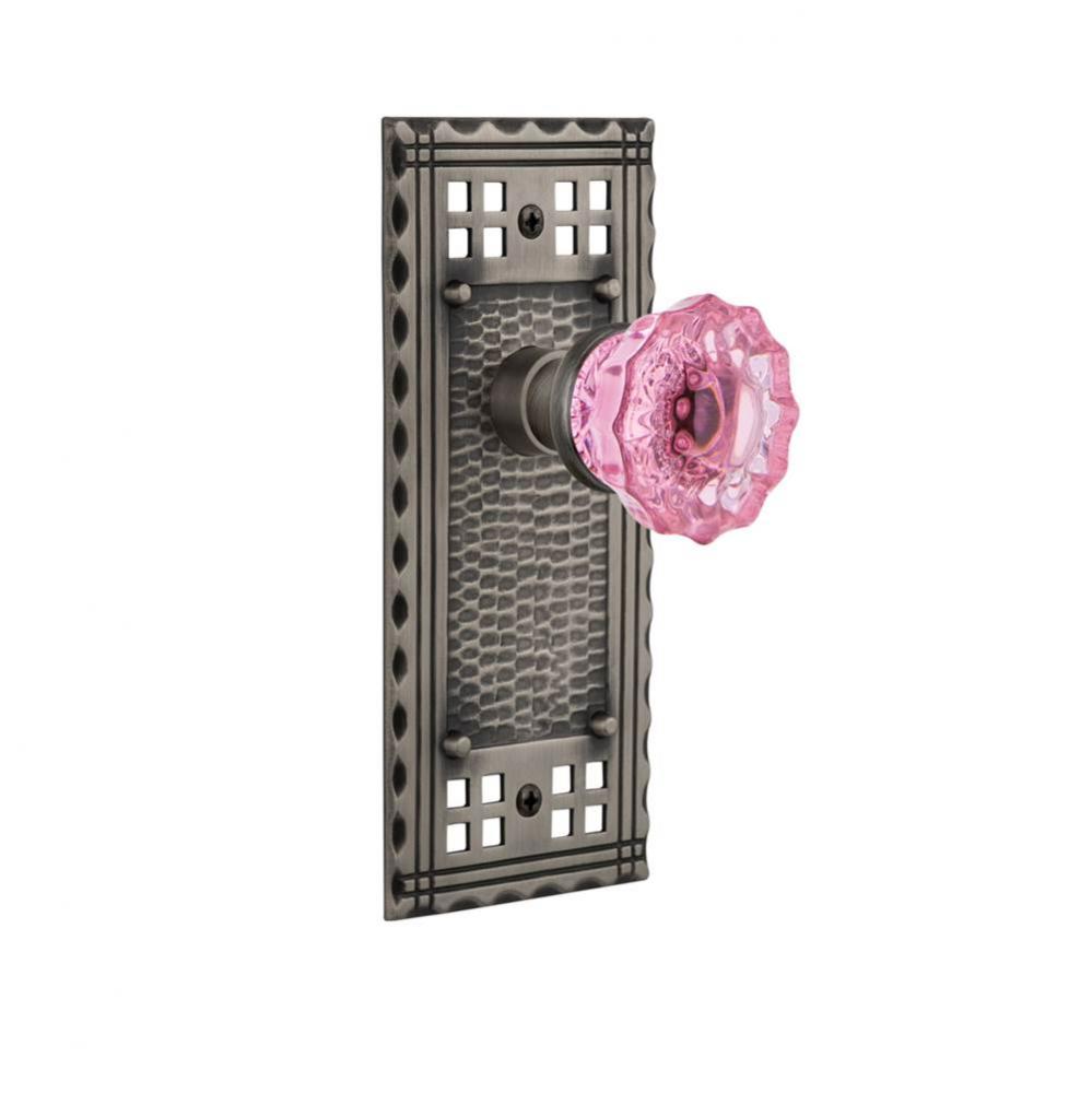 Nostalgic Warehouse Craftsman Plate Passage Crystal Pink Glass Door Knob in Antique Pewter