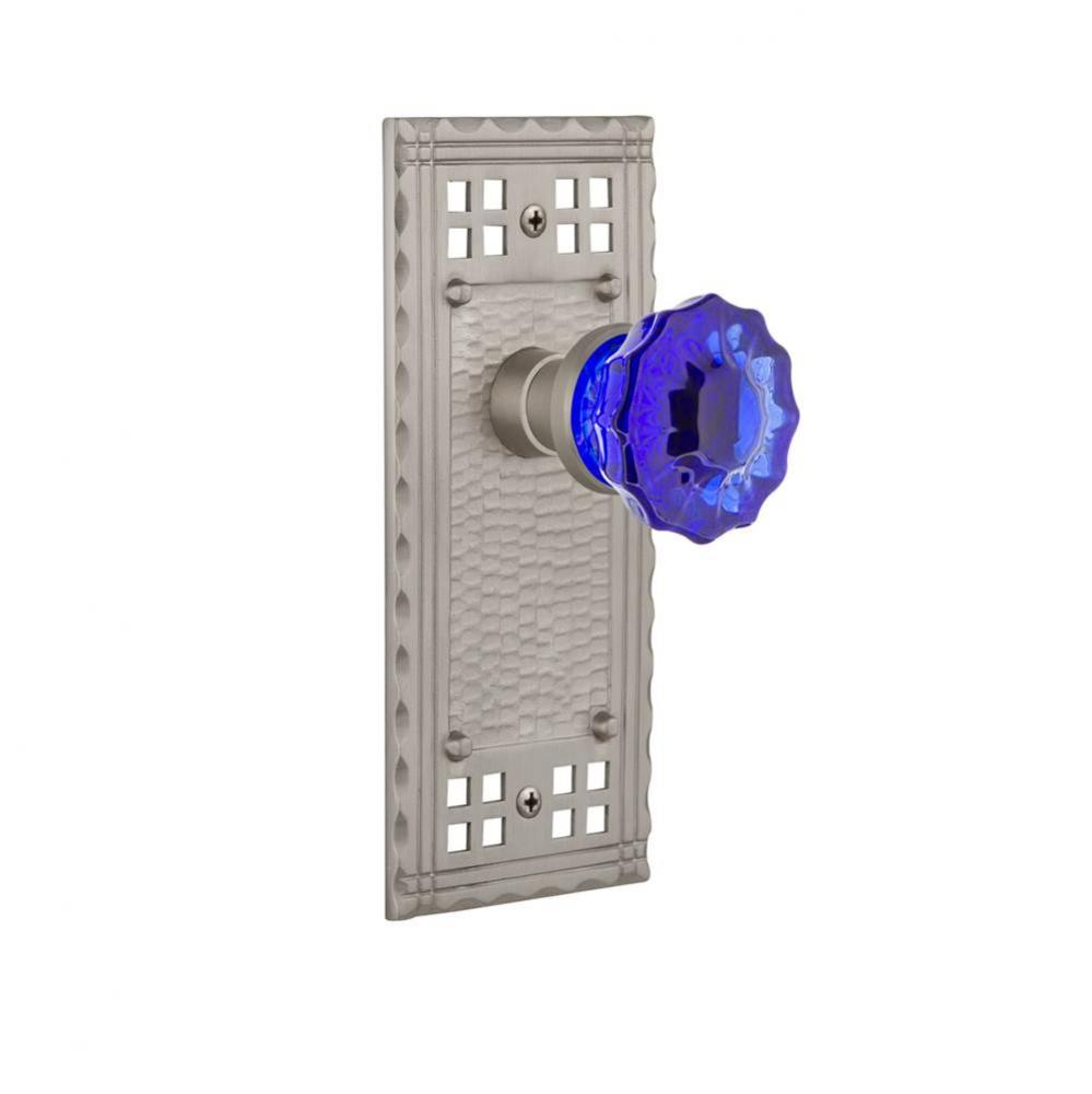 Nostalgic Warehouse Craftsman Plate Passage Crystal Cobalt Glass Door Knob in Satin Nickel