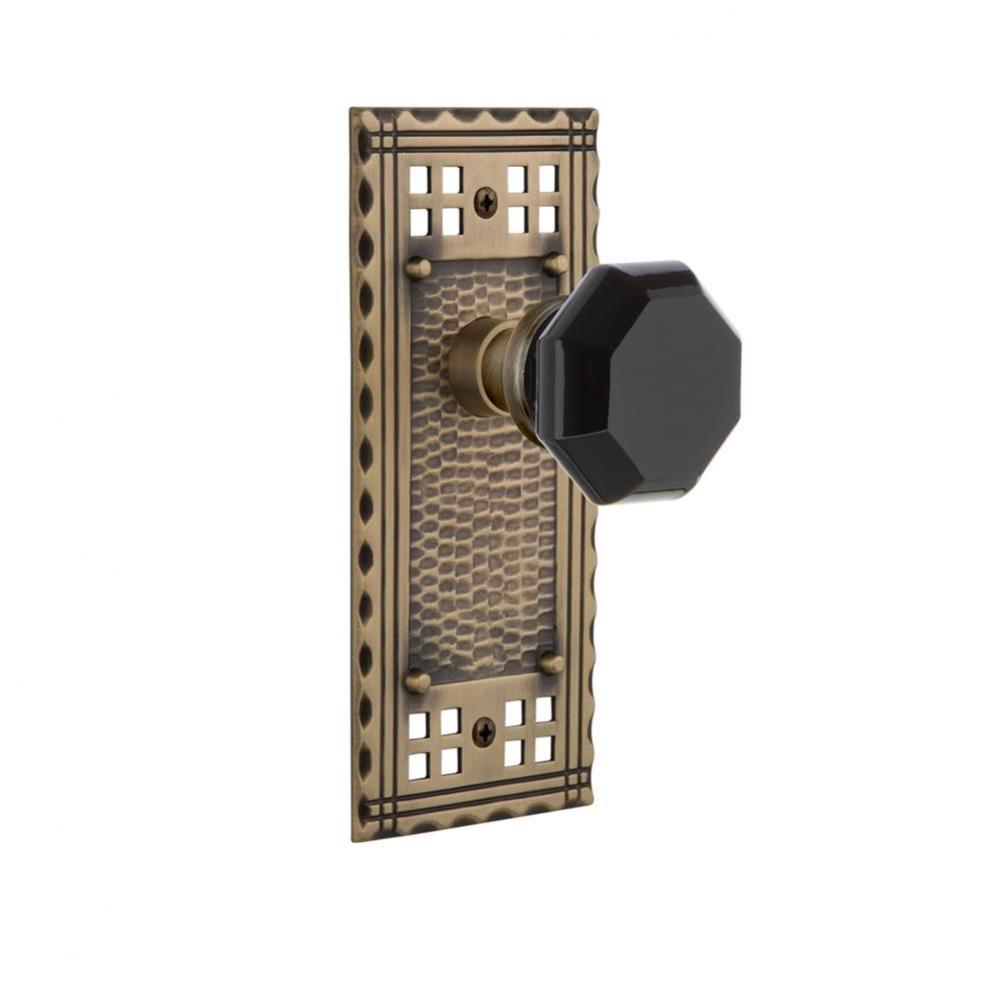 Nostalgic Warehouse Craftsman Plate Passage Waldorf Black Door Knob in Antique Brass
