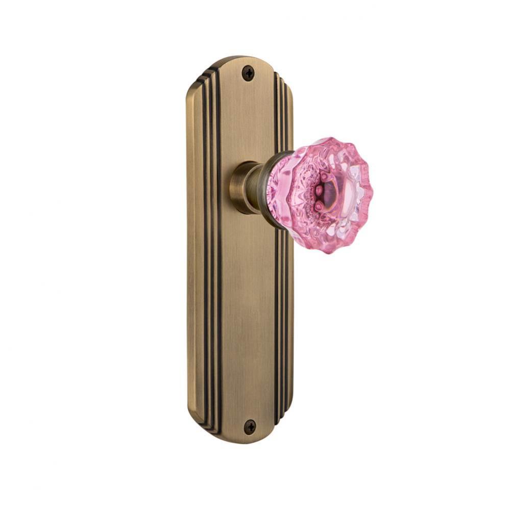 Nostalgic Warehouse Deco Plate Passage Crystal Pink Glass Door Knob in Antique Brass