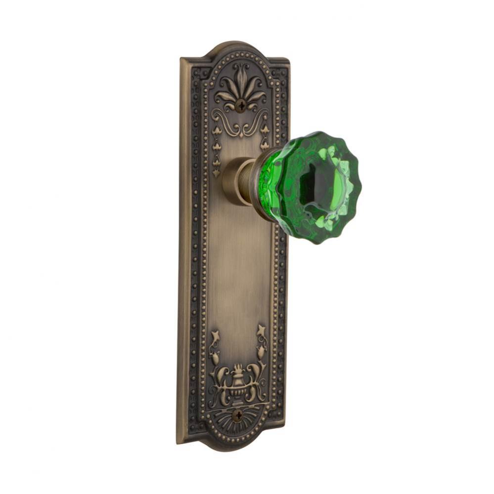 Nostalgic Warehouse Meadows Plate Passage Crystal Emerald Glass Door Knob in Antique Brass