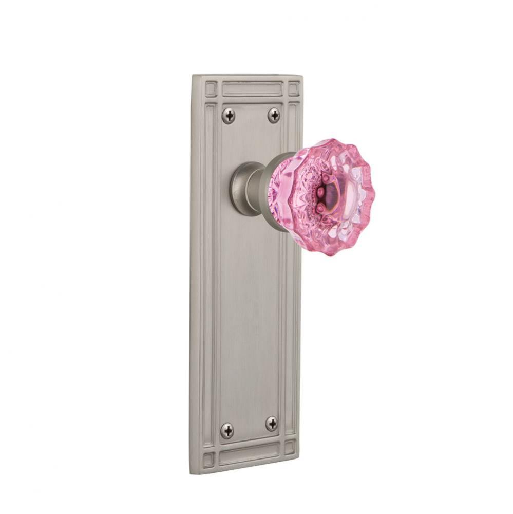 Nostalgic Warehouse Mission Plate Passage Crystal Pink Glass Door Knob in Satin Nickel