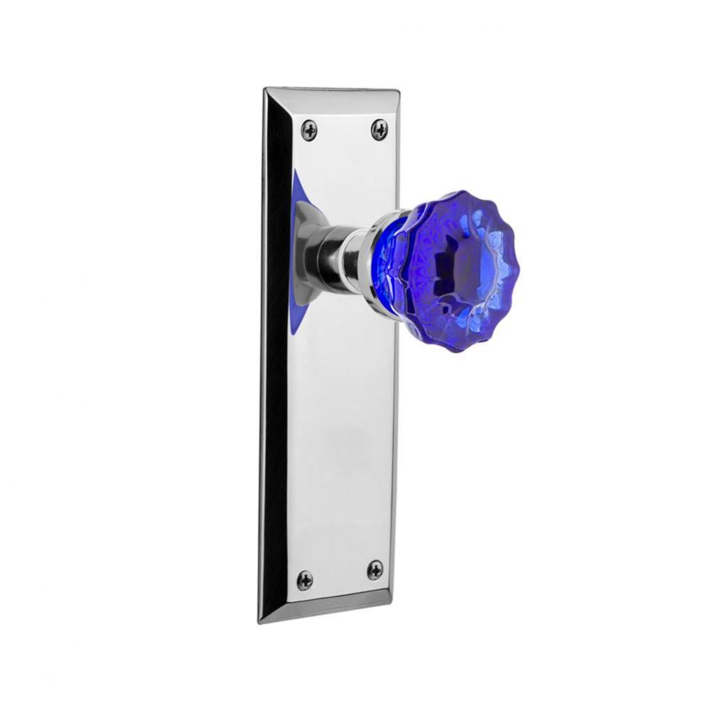 Nostalgic Warehouse New York Plate Passage Crystal Cobalt Glass Door Knob in Bright Chrome