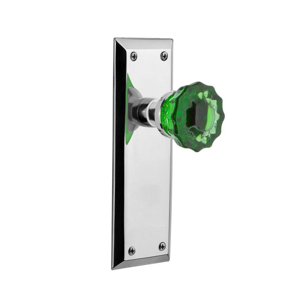 Nostalgic Warehouse New York Plate Passage Crystal Emerald Glass Door Knob in Bright Chrome