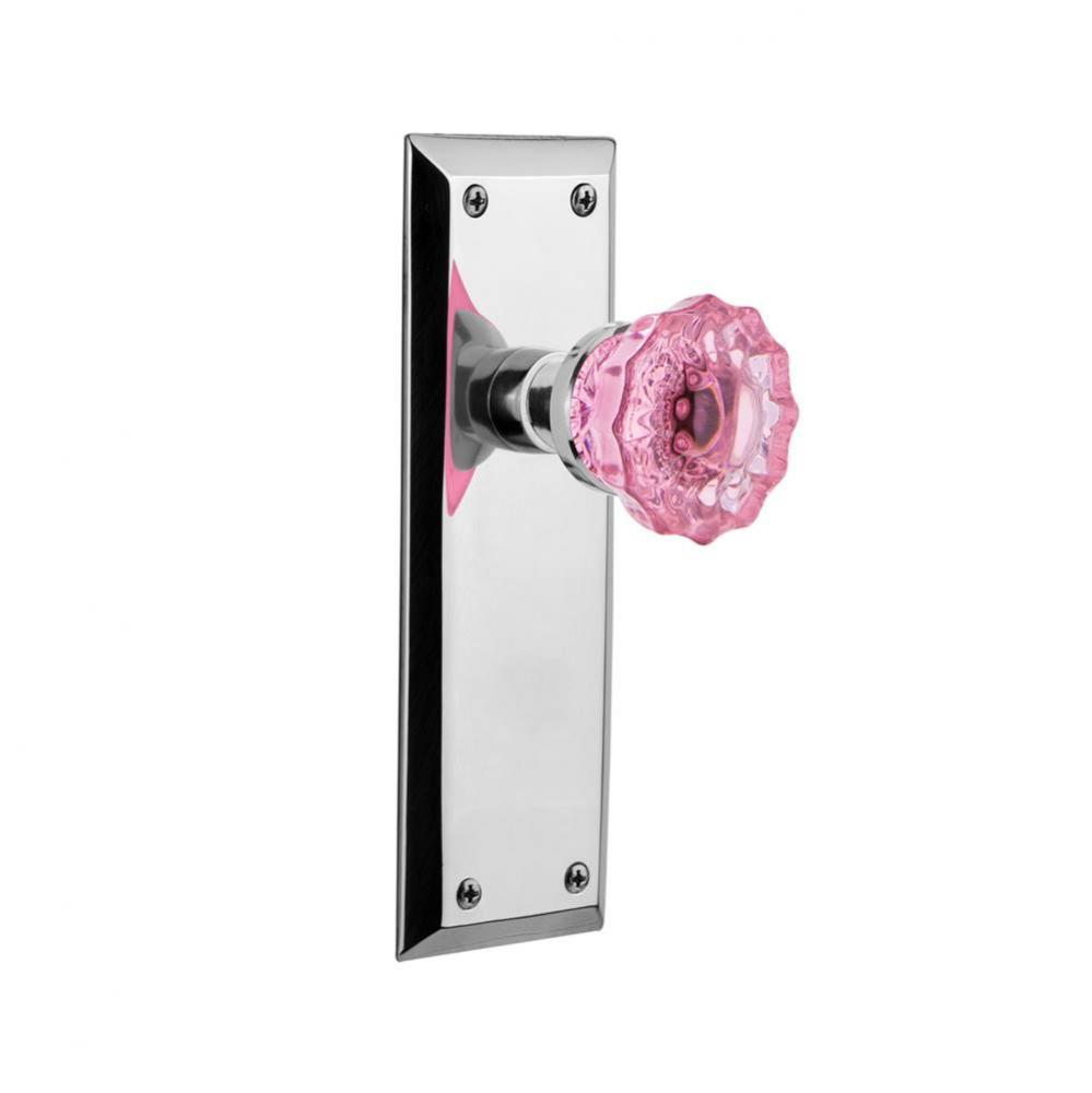 Nostalgic Warehouse New York Plate Passage Crystal Pink Glass Door Knob in Bright Chrome