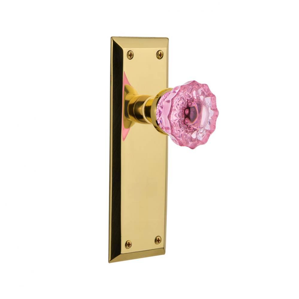 Nostalgic Warehouse New York Plate Passage Crystal Pink Glass Door Knob in Unlaquered Brass