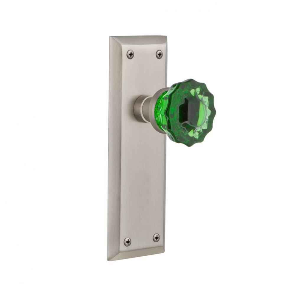 Nostalgic Warehouse New York Plate Passage Crystal Emerald Glass Door Knob in Satin Nickel