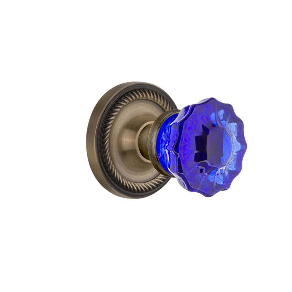 Nostalgic Warehouse Rope Rosette Passage Crystal Cobalt Glass Door Knob in Antique Brass