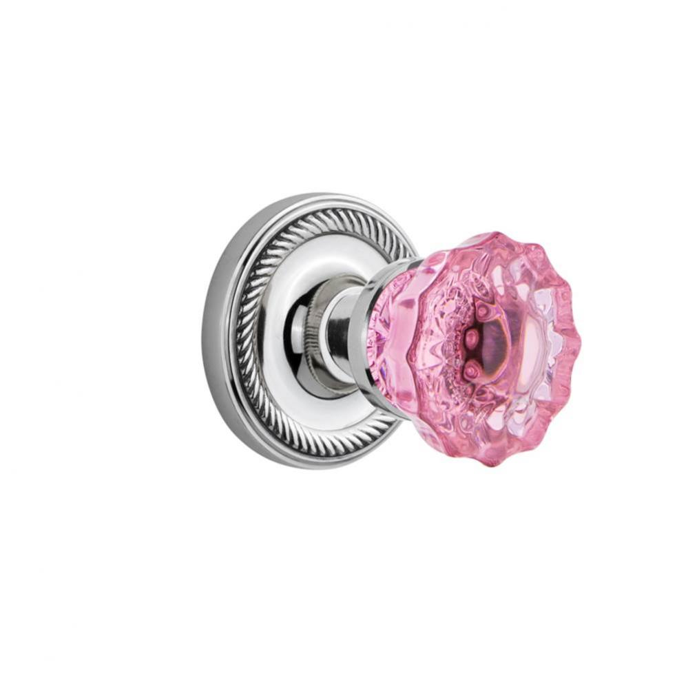 Nostalgic Warehouse Rope Rosette Passage Crystal Pink Glass Door Knob in Bright Chrome