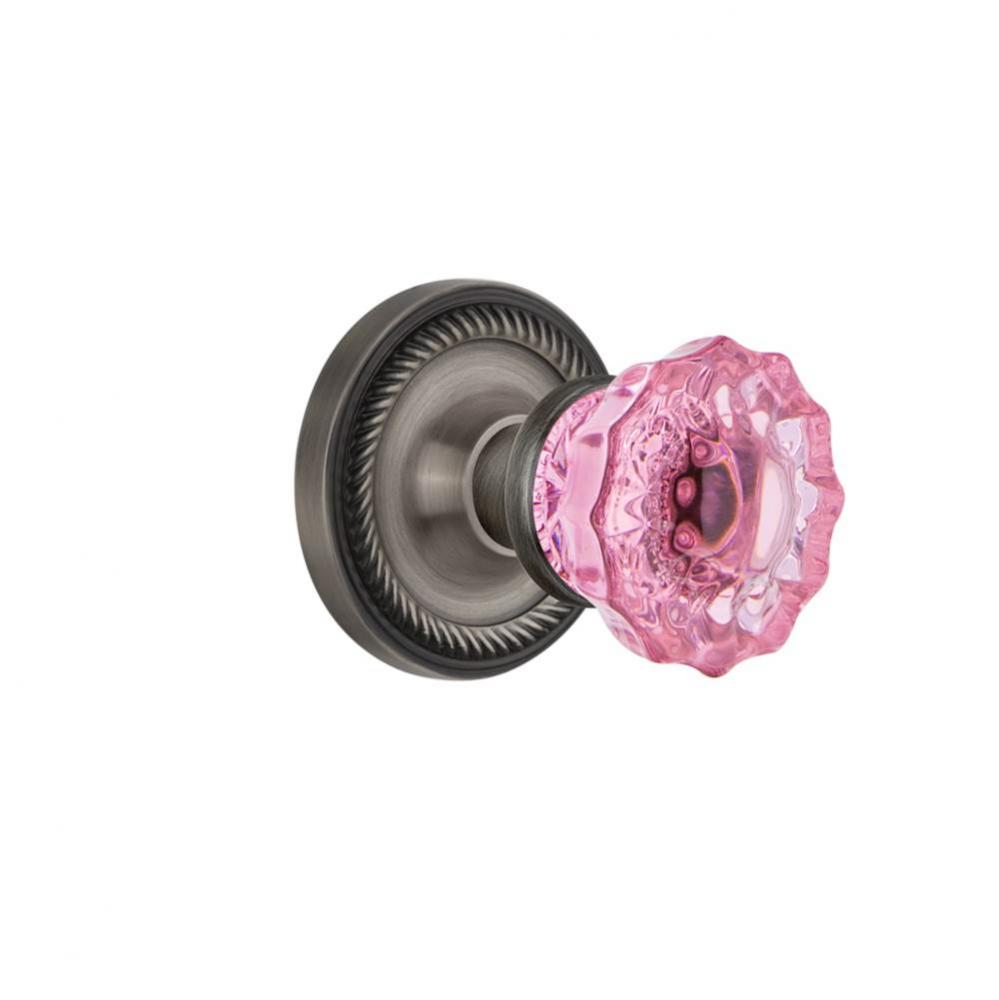 Nostalgic Warehouse Rope Rosette Passage Crystal Pink Glass Door Knob in Antique Pewter